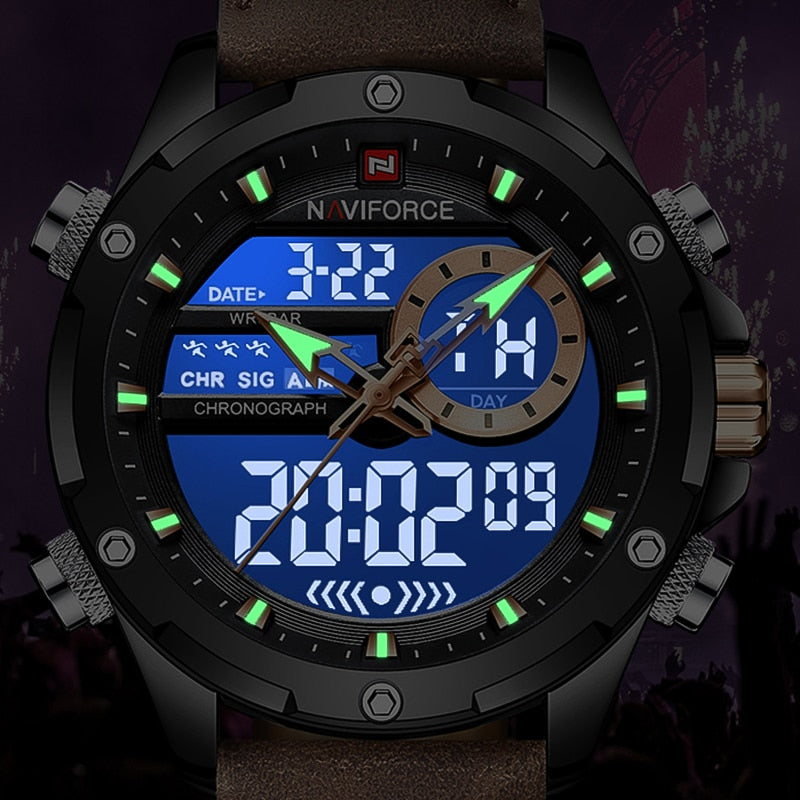 RELÓGIO MASCULINO NAVI FORCE DIGITAL COM PULSEIRA EM COURO